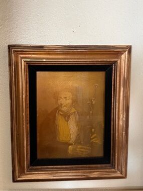 Vintage gold Foil  portrait Mexican man bagpipes gold wood Framed Art Print